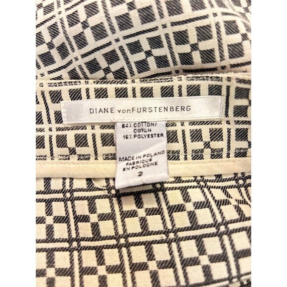 Diane Von Furstenberg DVF Black & White Geometric Skirt Pleated Hem Size 2 - Picture 6 of 6